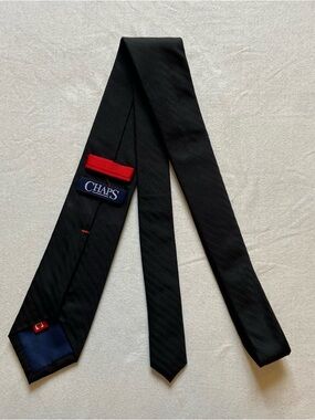 Chaps Black Men's Solid Silk Tie with Red and Navy Accents